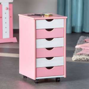 Pierre Office Pedestal Cabinet In Pink And White With 6 Drawers