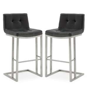 Pietro Bar Stool In Black PU And Brushed Metal Frame In A Pair