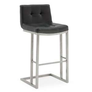 Pietro Bar Stool In Black PU With Brushed Metal Frame