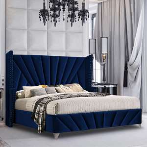 Pikeville Plush Velvet Super King Size Bed In Blue