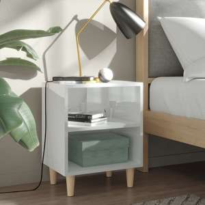 Pilis High Gloss Bedside Cabinet In White With Natural Legs