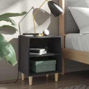Pilis Wooden Bedside Cabinet In Grey With Natural Legs