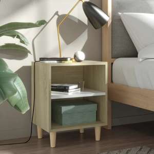 Pilis Wooden Bedside Cabinet In White Oak With Natural Legs