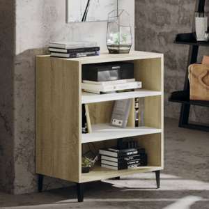 Pilvi Wooden Bookcase With 3 Shelves In White And Sonoma Oak