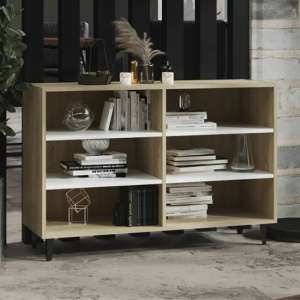 Pilvi Wooden Bookcase With 6 Shelves In White And Sonoma Oak