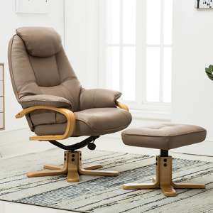 Pinner Plush Swivel Recliner Chair And Footstool In Truffle