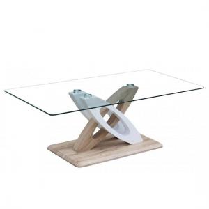 Pirlo Glass Coffee Table With Natural Wood Effect White Gloss