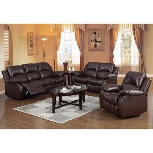 Piscium Leather Full Bonded Recliner Sofa Suite In Brown