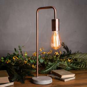 Piura Industrial Table Lamp In Copper With Stone Base