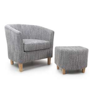 Tebessa Tub Chair With Stool In Grey Tweed Fabric
