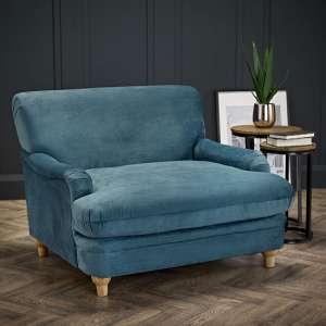 Penarth Velvet Upholstered Lounge Chair In Peacock Blue
