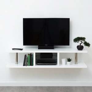 Powick High Gloss Wall Mounted TV Stand In White With LED