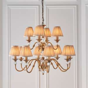 Polina 12 Lights Pendant Light In Antique Brass With Beige Shades