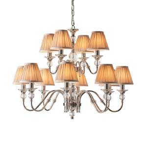 Polina 12 Lights Pendant Light In Nickel With Beige Shades