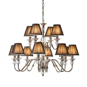 Polina 12 Lights Pendant Light In Nickel With Black Shades