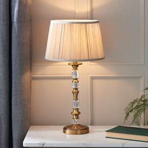 Polina Medium Table Lamp In Antique Brass With Beige Shade