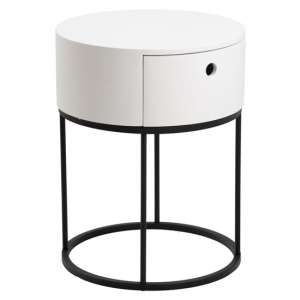 Pawtucket Round Wooden 1 Drawer Bedside Table In White