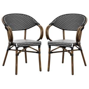 Ponte Outdoor White And Black Weave Stacking Armchairs In Pair