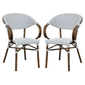Ponte Outdoor White And Pacific Weave Stacking Armchairs In Pair