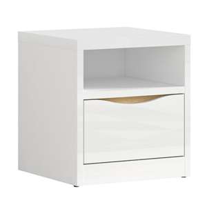 Pori High Gloss Bedside Cabinet With 1 Drawer In White And Oak