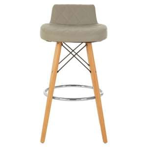 Porrima Faux Leather Bar Stool In Grey With Natural Legs