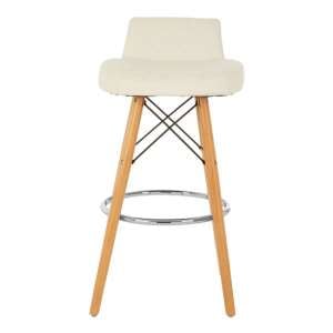 Porrima Faux Leather Bar Stool In White With Natural Legs