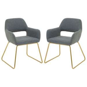 Porrima Grey Fabric Dining Chairs With Gold Base In A Pair