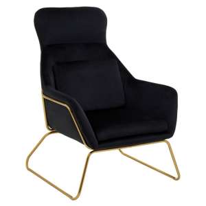 Porrima Velvet Armchair With Gold Metal Frame In Black