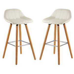 Porrima White Faux Leather Bar Stools In Pair