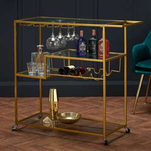 Portoca Glass Shelves Drinks Trolley With Gold Frame