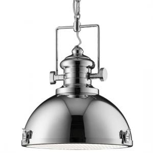 Porto Industrial Pendant Light In Chrome And Frosted Glass Lens