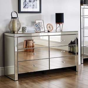 Portofino Mirrored Wide Chest of Drawers With 6 Drawers