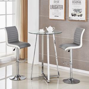 Poseur Glass Bar Table With 2 Ritz Grey And White Stools