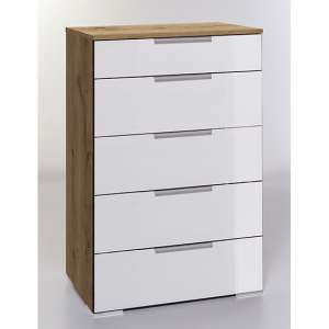 Posterior Chest Of Drawers In Planked Oak White With 5 Drawers