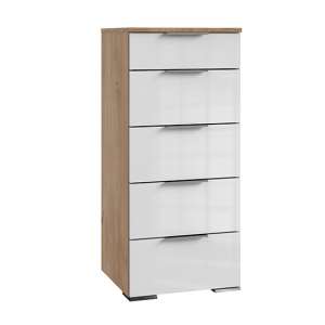 Posterior Chest Of Drawers In White Planked Oak With 5 Drawers