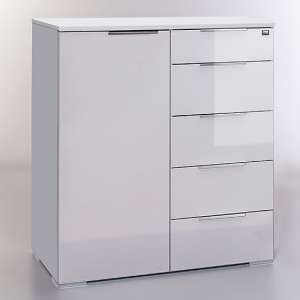 Posterior Sideboard In White High Gloss With 1 Door 5 Drawers