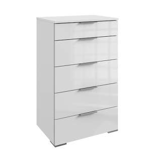 Posterior Wide Chest Of Drawers In White Gloss With 5 Drawers
