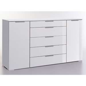 Posterior Wide Sideboard In White Gloss With 2 Doors 5 Drawers