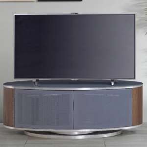 Powell High Gloss Push Release Doors TV Stand In Grey Walnut