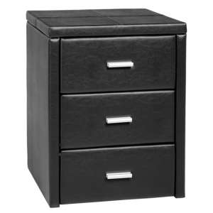 Prenon Faux Leather Bedside Cabinet In Black With 3 Drawers