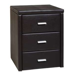 Prenon Faux Leather Bedside Cabinet In Brown With 3 Drawers