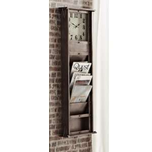 Prairie Wooden Wall Hung Magazine Rack With Clock In Anthracite