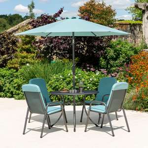 Prats 1050mm Dining Table With 4 Chairs And Parasol In Jade
