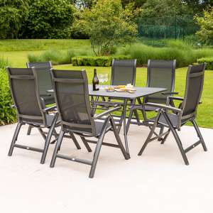 Prats Outdoor 1450mm Dining Table With 6 Recliners In Grey