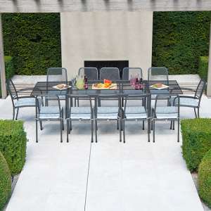 Prats Outdoor Extending Dining Table With 10 Chairs In Charcoal