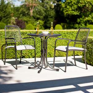 Prats Outdoor Metal Bistro Table With 2 Armchairs In Charcoal