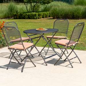 Prats Outdoor Round Dining Table With 4 Chairs In Ochre