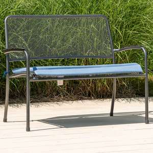 Prats Outdoor Seating Bench In Grey With Blue Cushion