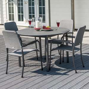 Prats Outdoor Stone Top Dining Table With 4 Armchairs In Grey