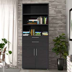 Prax Tall 2 Drawers 2 Doors Office Storage Cabinet In Black